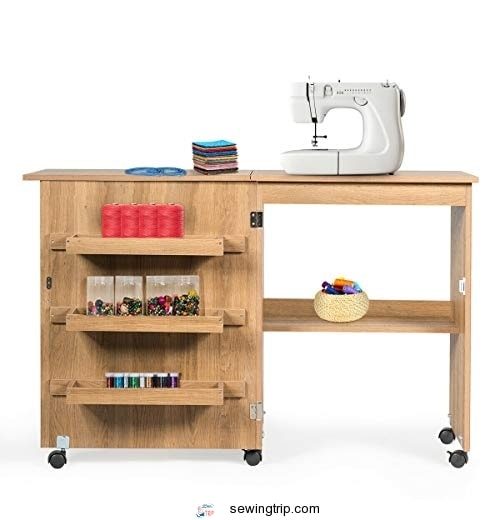 Giantex Folding Sewing Craft Table, Sewing Craft Cart with Storage Shelves and Lockable Casters...