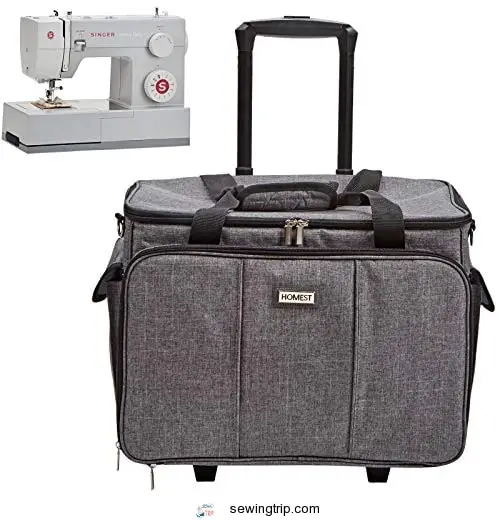 HOMEST Deluxe Sewing Machine Case on Wheels, Rolling Trolley Tote with Multiple Storage Pockets for...