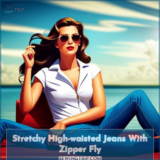 Stretchy High-waisted Jeans With Zipper Fly Stretchy High-waisted Jeans With Zipper Fly