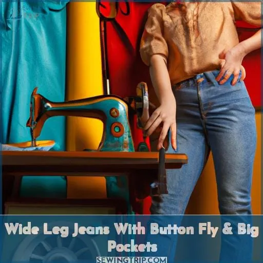 Wide Leg Jeans With Button Fly & Big Pockets