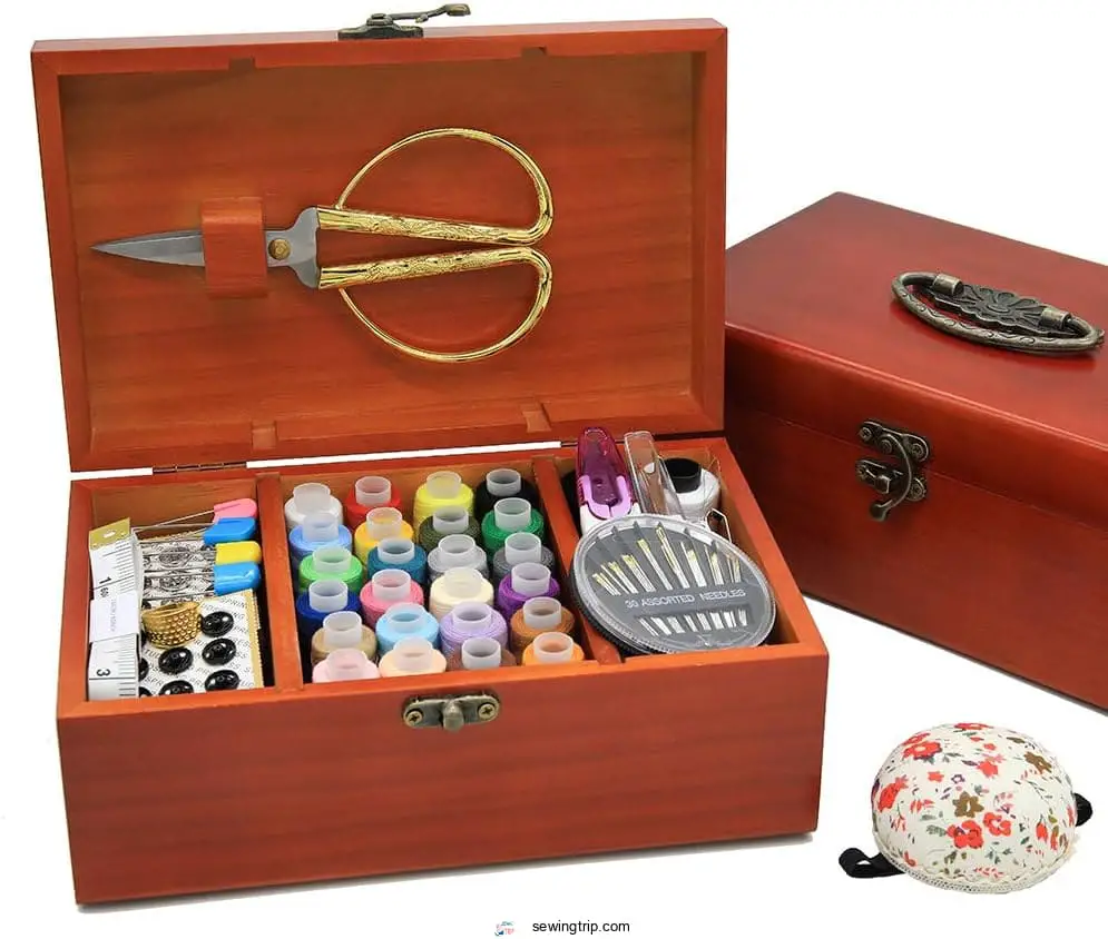 Wooden Sewing Basket with Accesssories