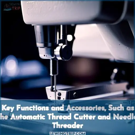 Key Functions and Accessories, Such as the Automatic Thread Cutter and Needle Threader