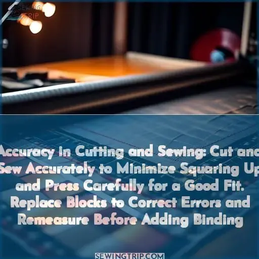Accuracy in Cutting and Sewing: Cut and Sew Accurately to Minimize Squaring Up and Press Carefully for a Good Fit.