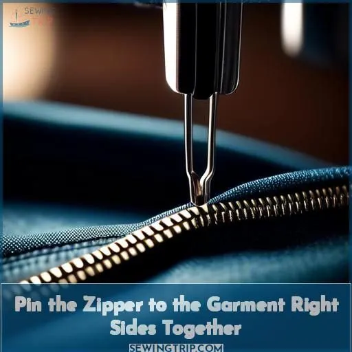 Pin the Zipper to the Garment Right Sides Together