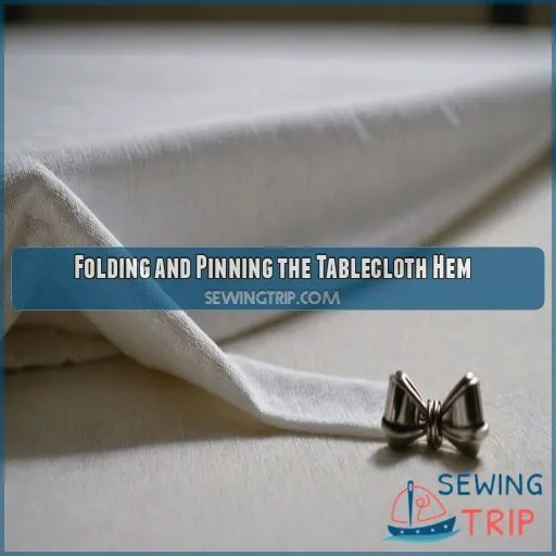 Folding and Pinning the Tablecloth Hem