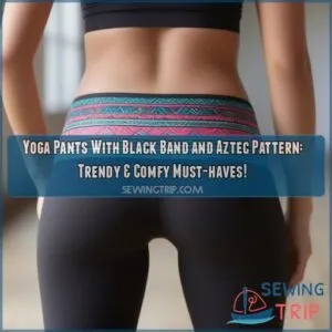 yoga pants with black band and aztec pattern