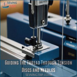 Guiding The Thread Through Tension Discs and Needles