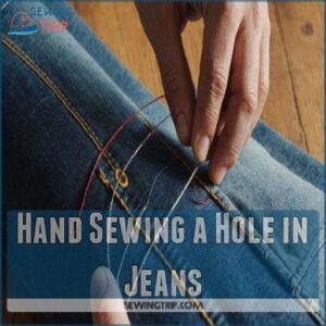 Hand Sewing a Hole in Jeans Hand Sewing a Hole in Jeans