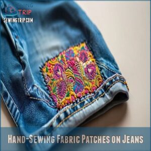 Hand-Sewing Fabric Patches on Jeans