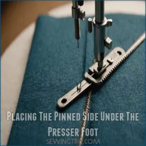 Placing The Pinned Side Under The Presser Foot