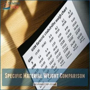 Specific Material Weight Comparison