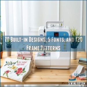 70 Built-in Designs, 5 Fonts, and 120 Frame Patterns