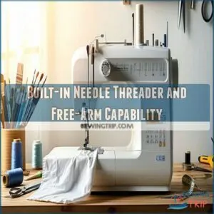 Built-in Needle Threader and Free-Arm Capability