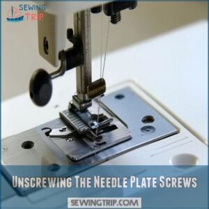 Unscrewing The Needle Plate Screws