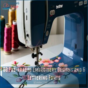 80 Pre-loaded Embroidery Designs and 6 Lettering Fonts