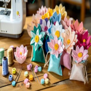 Handmade Fabric Flowers and Felt Treat Bags