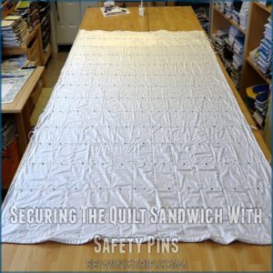 Securing The Quilt Sandwich With Safety Pins