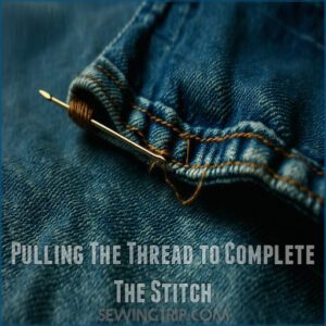 Pulling The Thread to Complete The Stitch