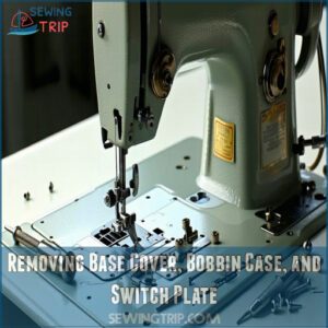 Removing Base Cover, Bobbin Case, and Switch Plate