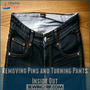 Removing Pins and Turning Pants Inside Out