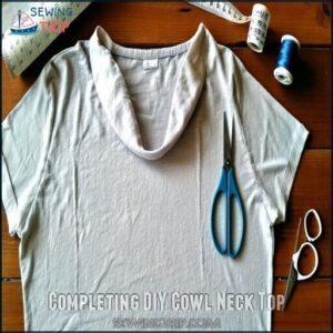Completing DIY Cowl Neck Top