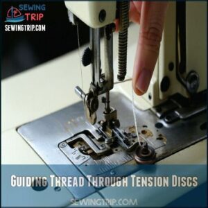 Guiding Thread Through Tension Discs Guiding Thread Through Tension Discs