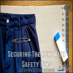 Securing The Hem With Safety Pins Securing The Hem With Safety Pins