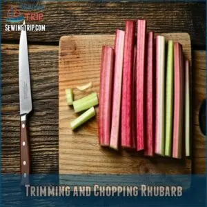 trimming and chopping rhubarb