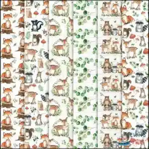 Whaline 6Pcs Woodland Cotton Fabric