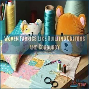 woven fabrics like quilting cottons and corduroy