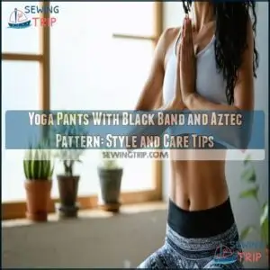 yoga pants with black band and aztec pattern