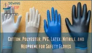cotton, polyester, pvc, latex, nitrile, and neoprene for safety gloves