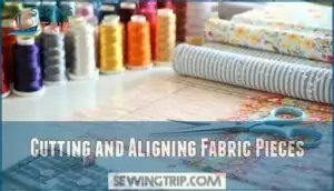cutting and aligning fabric pieces