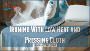 ironing with low heat and pressing cloth