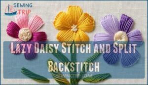 lazy daisy stitch and split backstitch