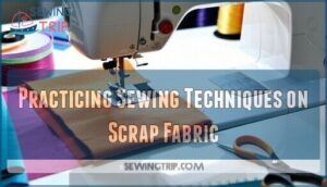 practicing sewing techniques on scrap fabric