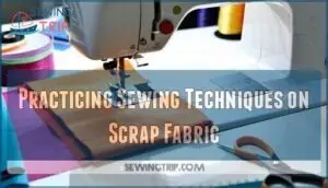 practicing sewing techniques on scrap fabric