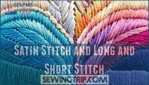 satin stitch and long and short stitch