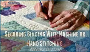 securing binding with machine or hand stitching
