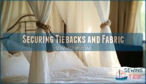 securing tiebacks and fabric