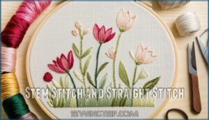 stem stitch and straight stitch