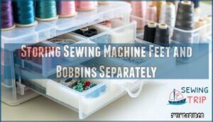 storing sewing machine feet and bobbins separately