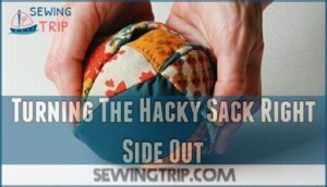 turning the hacky sack right side out