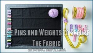 use pins and weights to secure the fabric