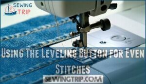 using the leveling button for even stitches