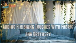 adding finishing touches with fabric and greenery