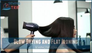 blow drying and flat ironing
