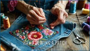hand sewing a patch