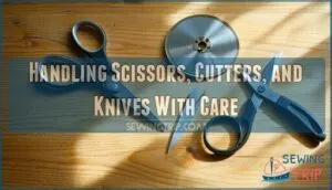 handling scissors, cutters, and knives with care