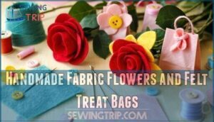 handmade fabric flowers and felt treat bags